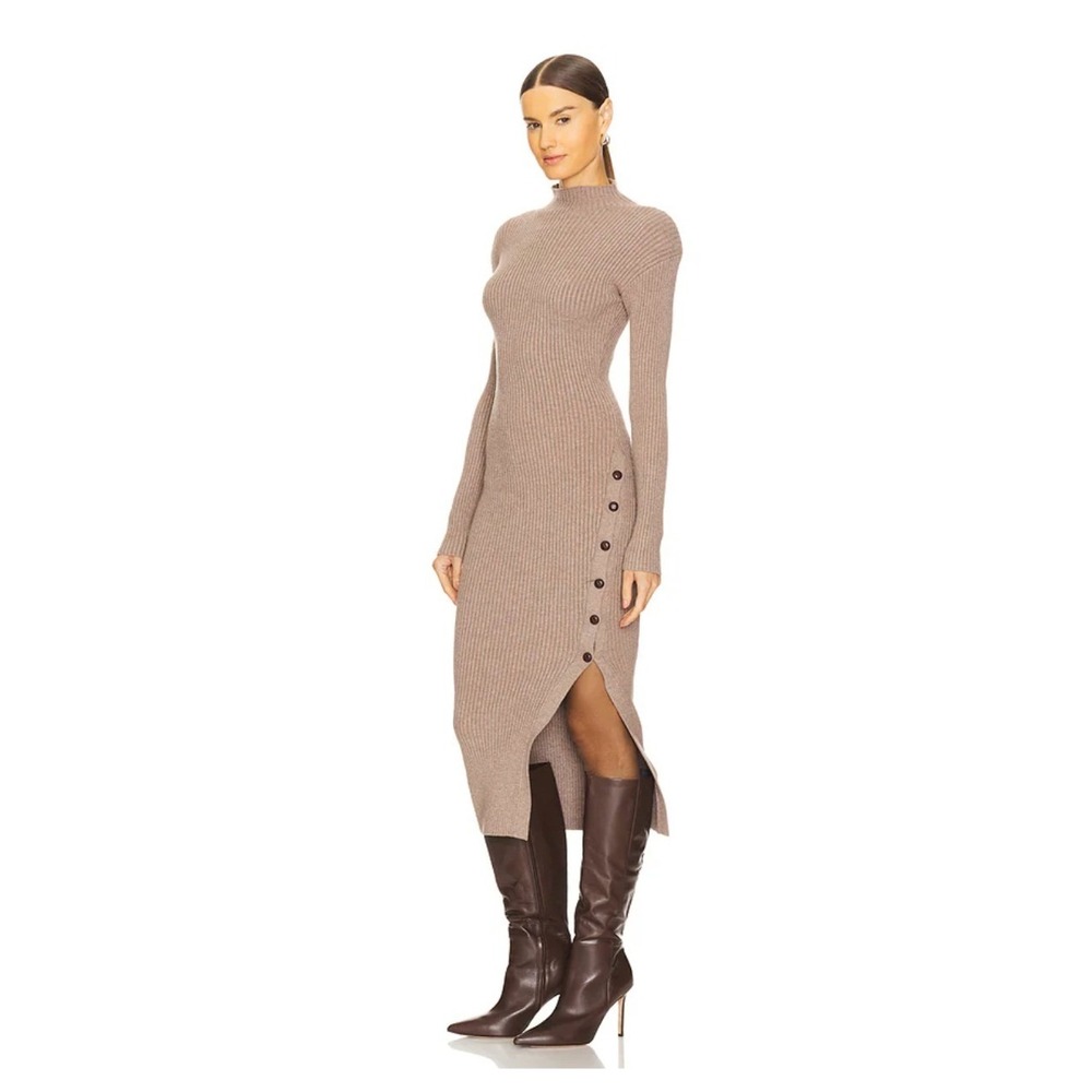 ASTR the Label Soryn Rib Knit Mock Neck Button Slit Midi Dress Small